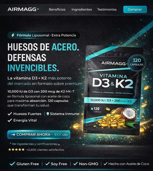 Micro Ingredients, Vitaminas D3 y K2 / airmagg , 120 cápsulas blandas